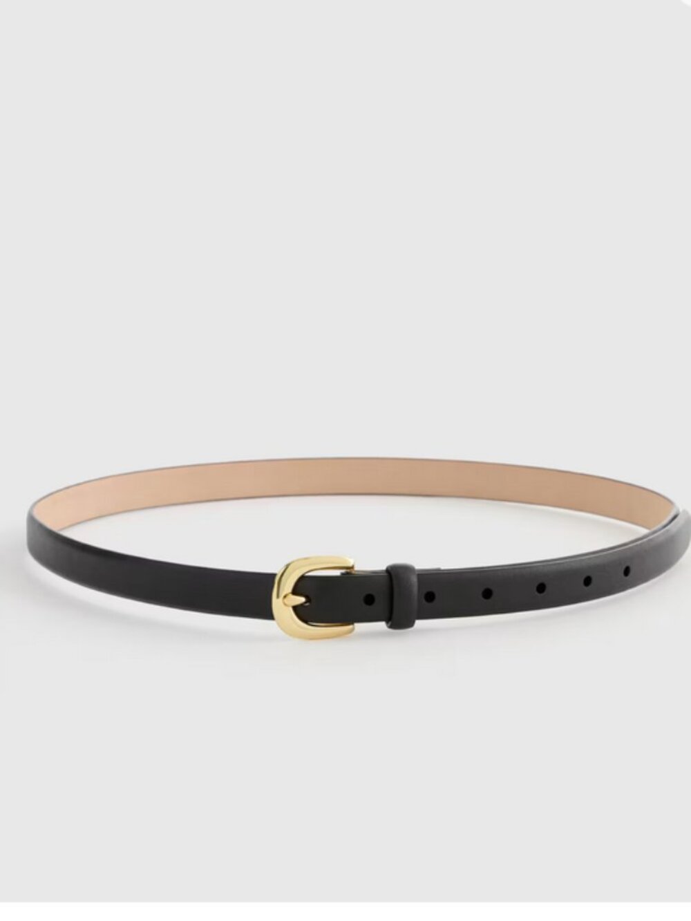 NWT Quince Sofia European Leather Skinny Belt in Black Size Large